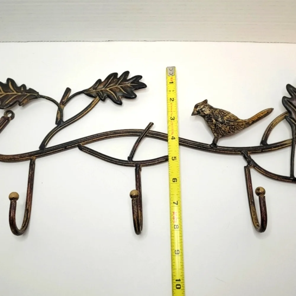 Decorative Birds On A Branch Rustic Metal Functional Wall Decor with Three Hooks